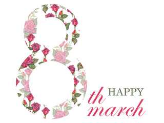 Watercolor illustration postcard for International Women's Day. Postcard with hand-drawn watercolor figure eight with botanical motifs.