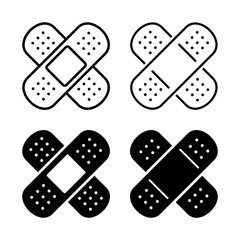 Band-Aid (adhesive plaster) icon. Symbol of treatment or medicine. Attribute of a doctor, pharmacy or hospital. Means of protection and treatment of a wound or cut.