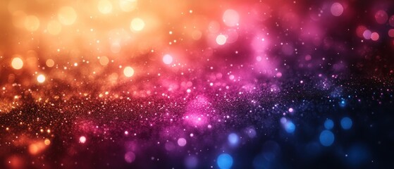 Colorful abstract bokeh lights in a gradient background.
