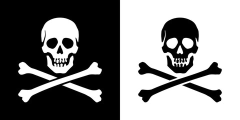 Skull and crossbones icon. Symbol of poison and danger. Pirate flag attribute. Human skull.