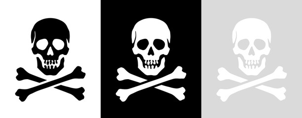 Skull and crossbones icon. Symbol of poison and danger. Pirate flag attribute. Human skull.