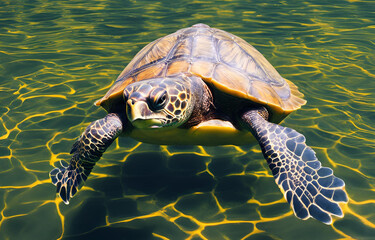 Graceful Glide: A Turtle Navigates the Watery World