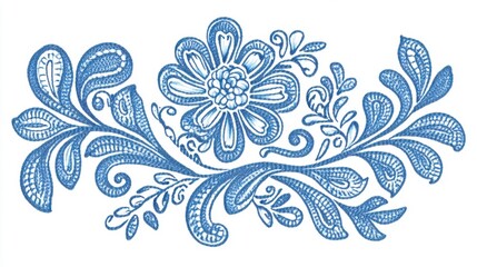Fototapeta premium Stunning Blue and White Floral Paisley Design. Intricate and Detailed Floral Embroidery Patterns. Elegant Decorative Elements. Exquisite Ornate Artwork for Graphic Resources.