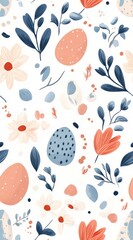 Abstract floral and egg pattern in pastel colors with botanical elements