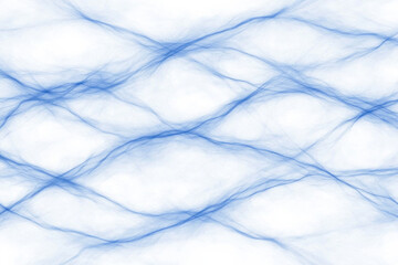 The image is a blue and white abstract painting with wavy lines