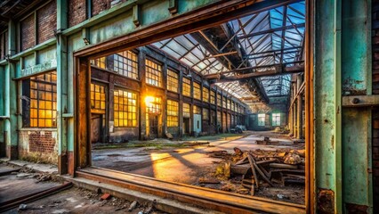 Fototapeta premium Abandoned Factory Interior: Black Frame Series - Urban Exploration Photography