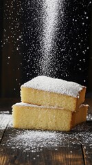 A Delectable Stack of Powdered Sugar Cake Slices: A Sweet Treat for the Senses