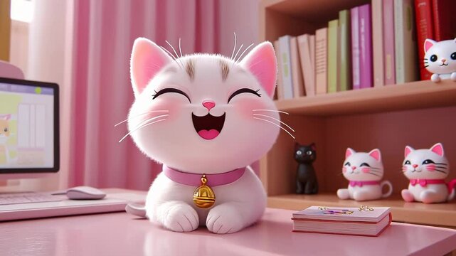 Cute Cartoon Cat Illustration with Playful Kitten Design in Colorful Art