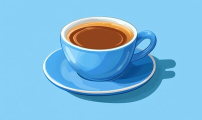 Fototapeta premium Espresso coffee served in a blue cup. This hot beverage is a classic morning routine for many people, symbolizing comfort and the start of the day.