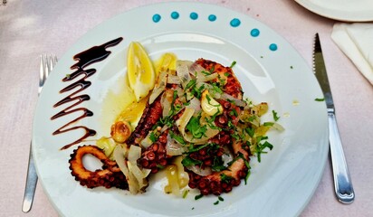 Lagareiro octopus typical dish Lisbon Portugal.