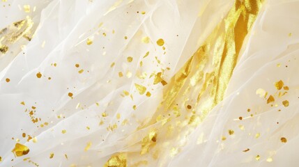 Stunning Gold Accents on Delicate White Fabric. Exquisite Texture and Design. Elegant Fabric Art