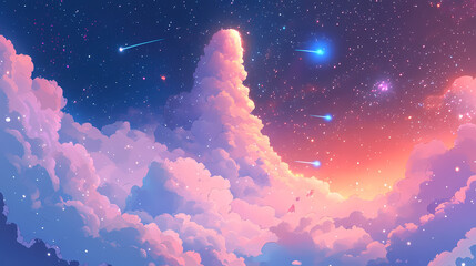 Naklejka premium Astral background with a sitting kitten phone hd wallpaper ai generated. Cloudspire. Illustration