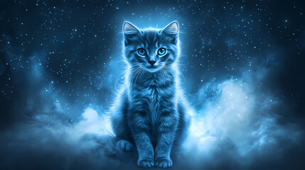 Blue galaxy background with a sitting cat phone hd wallpaper ai generated. Cloudspire. Illustration