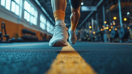 A personal trainer instructing a client through a high-intensity interval training (HIIT) workout, with exercises like jumping jacks and mountain climbers in a modern gym