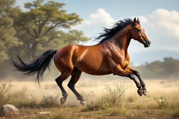 Fototapeta premium British Warmblood horse breed galloping in the wild