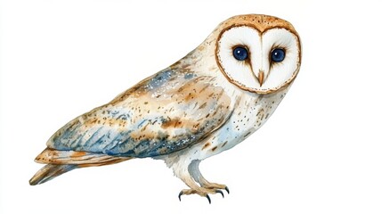 Barn Owl Watercolor Illustration - Detailed Portrait of a Beautiful Bird