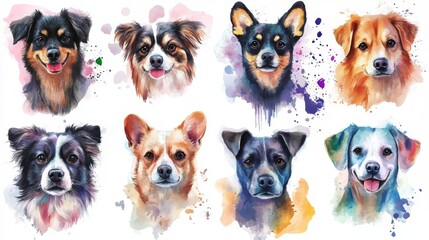 Obraz premium Watercolor Portraits of Adorable Dogs