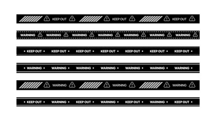 Creative vector illustration of black and white police stripe border. Set of danger caution seamless tapes. Art design line of crime places. Abstract concept graphic element.