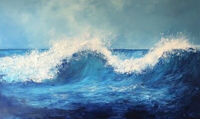 Large wave crashing into the ocean. The water is a deep blue color, and the wave is very large, almost reaching the horizon.