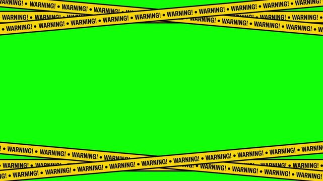 crossed crime scene animation. warning tapes lines motion on green screen background. police line animated 4k chroma key