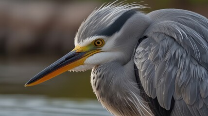 Fototapeta premium Close-up of a grey heron's head and beak.