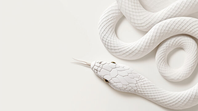 Captivating view of an elegant white snake gracefully coiled on a minimalistic background during daylight hours