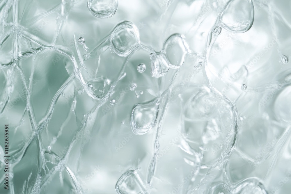 Poster bubbles and droplets in clear liquid creating abstract texture and pattern in a close-up photograph