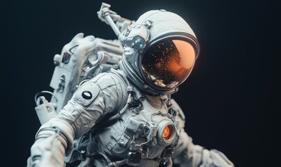 Mars exploration sculpture depicting an astronaut in futuristic space attire.