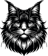 Maine Coon Cat Front Face Vector Black Silhouette Cricut Design for T-Shirt