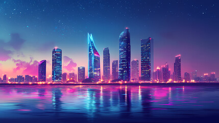 Stunning skyline view of manama, bahrain featuring modern architecture and vibrant city lights. Seafrost. Illustration
