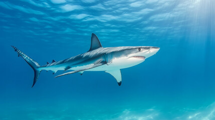 Blue shark on a white background. Illustration of a shark vector.
