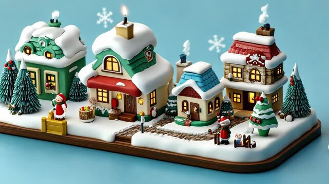 Cozy Gingerbread House Holiday Decoration with Christmas Tree and Snowman Vector Illustration