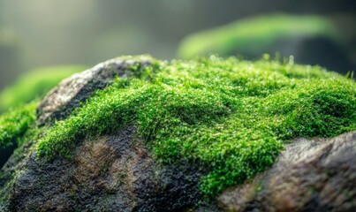 Moss and algae growing on rock in underwater environment, biodiversity of marine life.