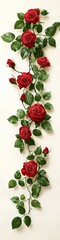Naklejka premium A beautiful cascade of vibrant red roses intertwined with fresh green leaves.