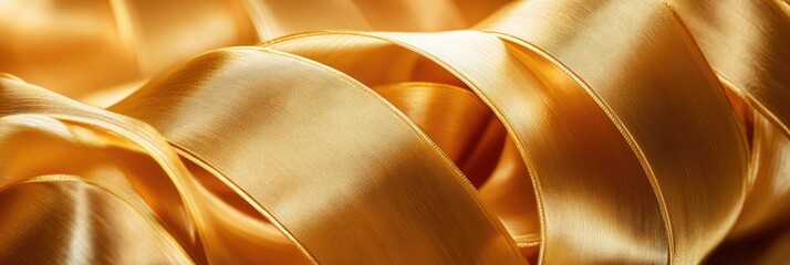 Elegant Curled Golden Silk Ribbon with Striking Gold Strips for Gifts and Celebrations