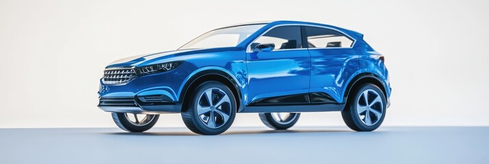 Obraz premium Sleek Blue City Crossover: Compact Automotive Design on White Backdrop with Modern Aesthetic