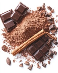 Isolated Chocolate Dust on a White Surface with a Touch of Cinnamon - Top View of Cocoa Pile