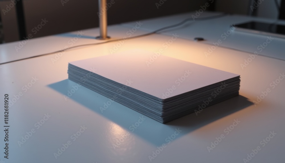 Poster isolated stack of business cards, placed on a simple surface with ambient lighting, highlighting the