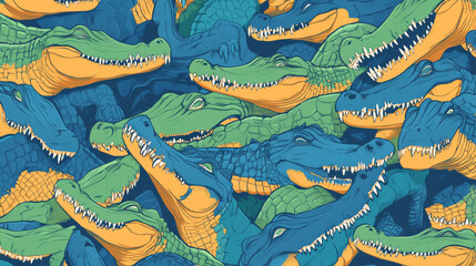 Vector seamless background of crocodiles. Chaotic crocodiles