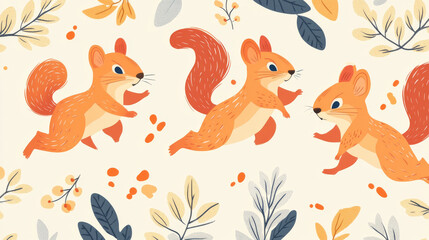 Vector abstract seamless background of squirrels