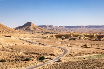 Chenini, Tunisia. Rural road near the town of Tataouine.
