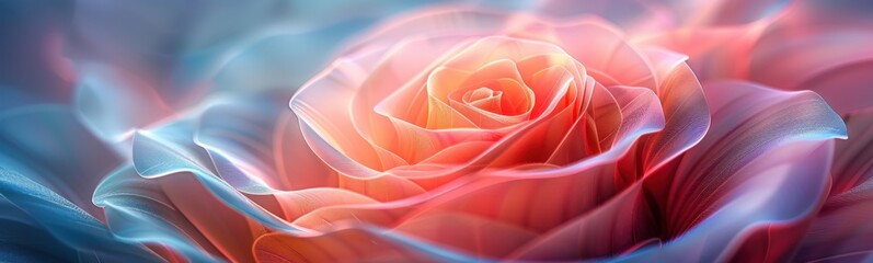 Fototapeta premium Brightly colored of a rose with a soft blurry background, banner, copy space