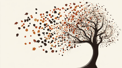 The tree of particles. Tree wind tears of small circles and dots. vector illustration.