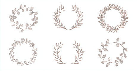 Stylized laurel wreaths in shimmering golden tones, illustrated on a crisp white background. Perfect for symbolizing awards, achievements, prestige, and decorative accents
