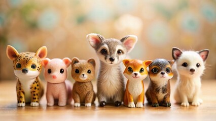 Naklejka premium Adorable Animal Face Outlines: Tilt-Shift Miniature Photography Set