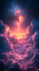 Majestic sunrise above soft colorful clouds high resolution hd image