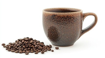 Coffee Mug and Grinded Coffee Beans Concept Photography Isolated on White Background