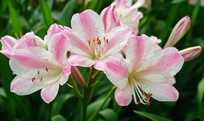 Fototapeta premium Pink flowers with white petals. The flowers are in a field and are very pretty