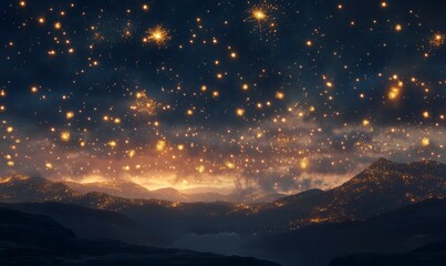 Fototapeta premium Happy New Year Celebration Text with Festive Gold Fireworks Collage in Night Sky