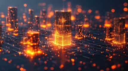 Illuminated Digital Cityscape Abstract Architecture